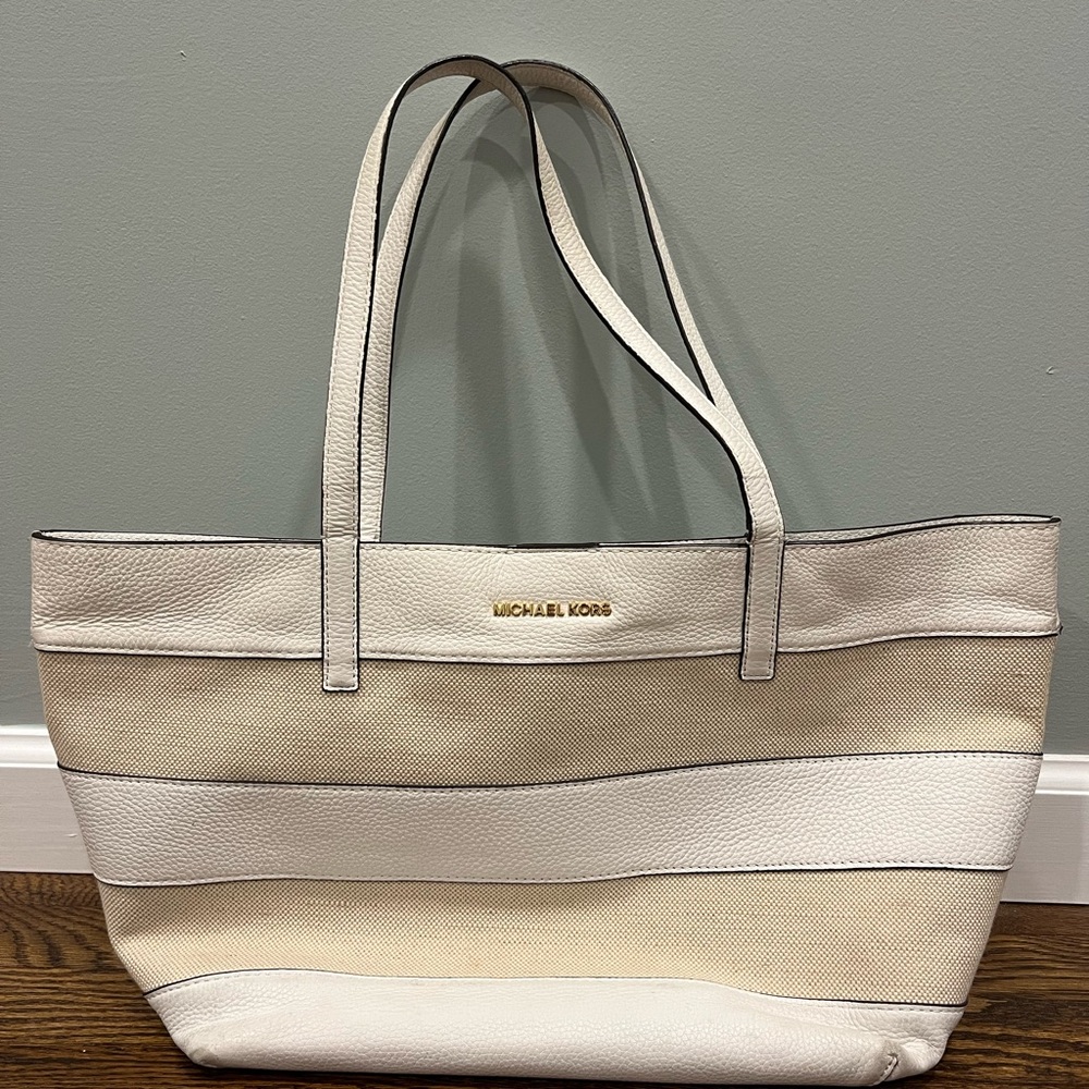 Michael Kors White and Tan Tote